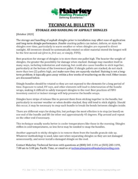 Technical Bulletin: Storage and Handling of Asphalt Shingles