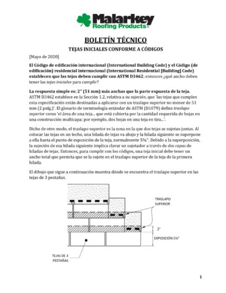 Boletín Técnico: Tejas Iniciales Conforme a Códigos (Español)