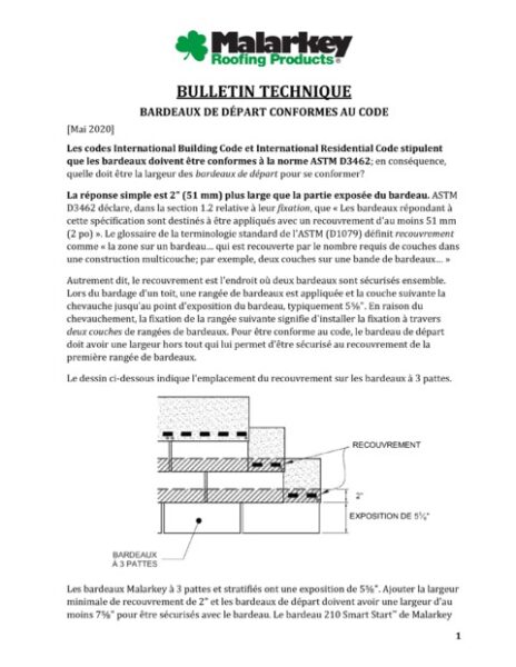 Bulletin Technique: Bardeaux de Départ Conformes au Code (Francais)