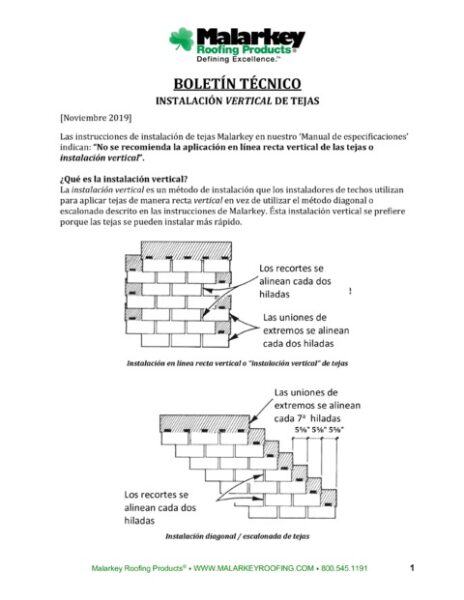 Boletín Técnico: Instalación Vertical de Tejas (Español)