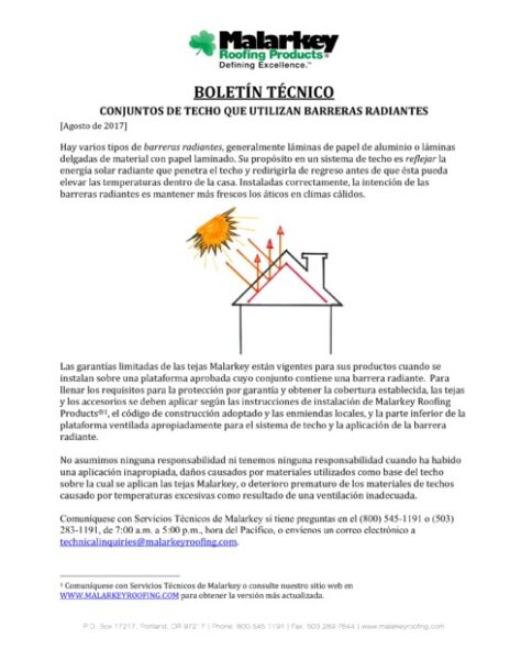 Boletín Técnico: Conjuntos de Techo que Utilizan Barreras Radiantes (Español)