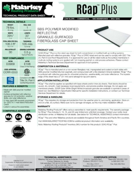 524G RCap Plus (Discontinued) Tech Data