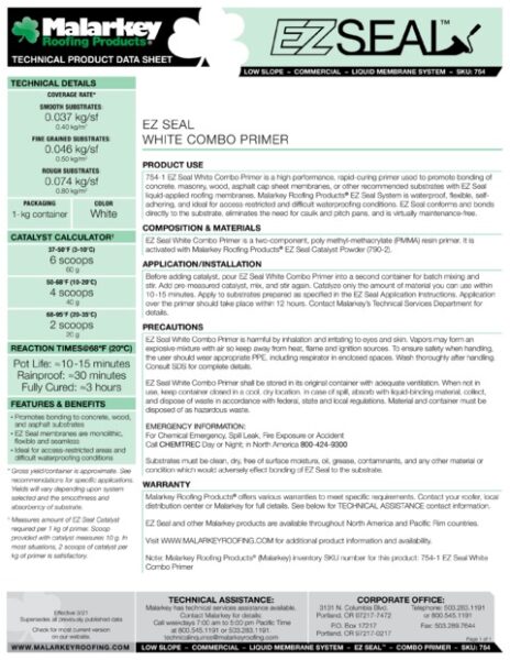 754 EZ Seal Combo Primer (Discontinued) Tech Data