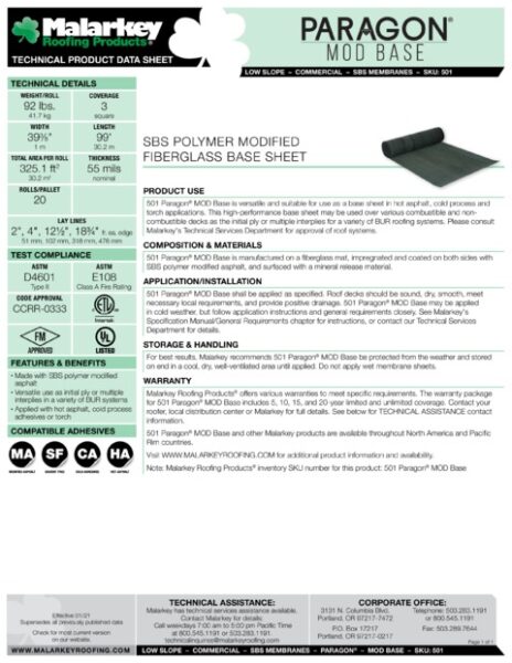 501 Paragon MOD Base Tech Data