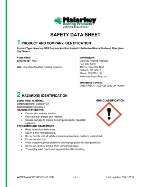 524G RCap Plus (Discontinued) Safety Data Sheet