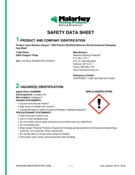 626G Paragon RCap (Discontinued) Safety Data Sheet