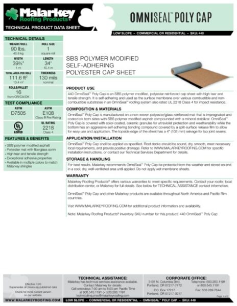 440 OmniSeal Poly Cap (Discontinued) Tech Data