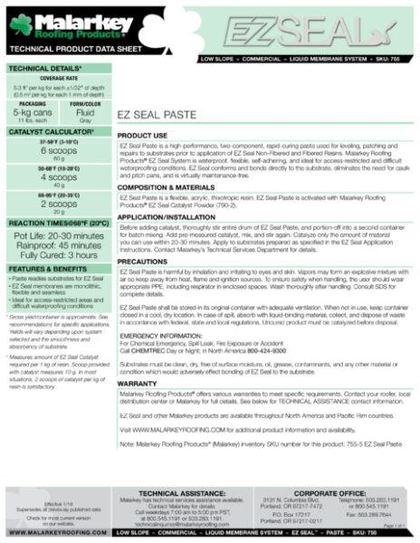 755 EZ Seal Paste (Discontinued) Tech Data