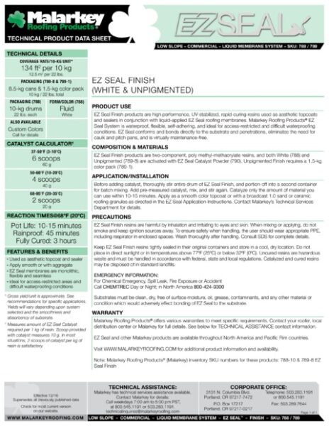 788/789 EZ Seal Finish (Discontinued) Tech Data