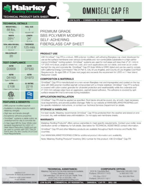436 OmniSeal Cap FR (Discontinued) Tech Data