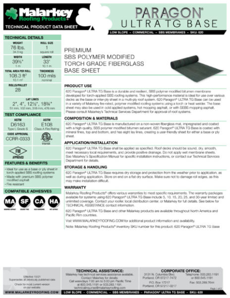 620 Paragon ULTRA TG Base (Discontinued) Tech Data