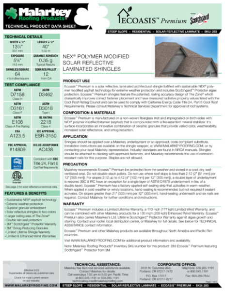 Ecoasis Premium Scotchgard (Discontinued) Tech Data