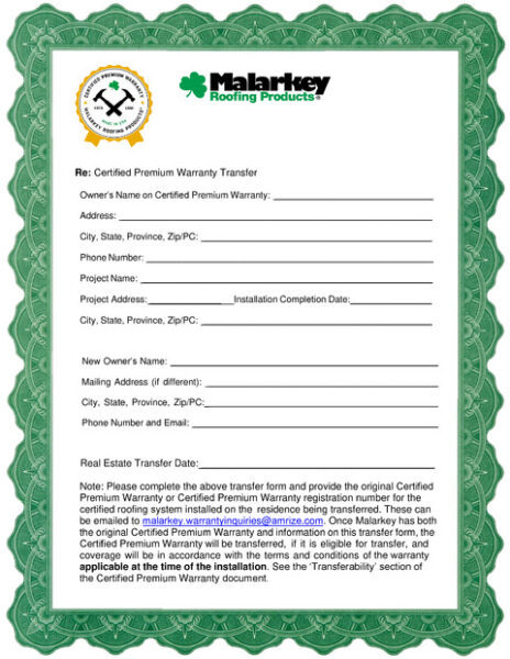 Certified Premium Warranty Transfer Form