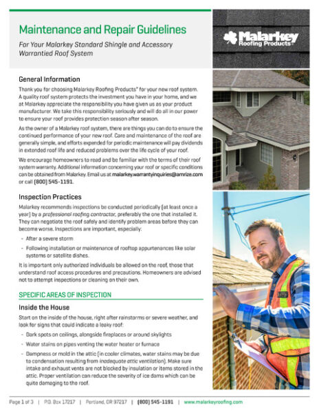 Standard Shingle and Accessory Warranties Maintenance & Repair Guidelines