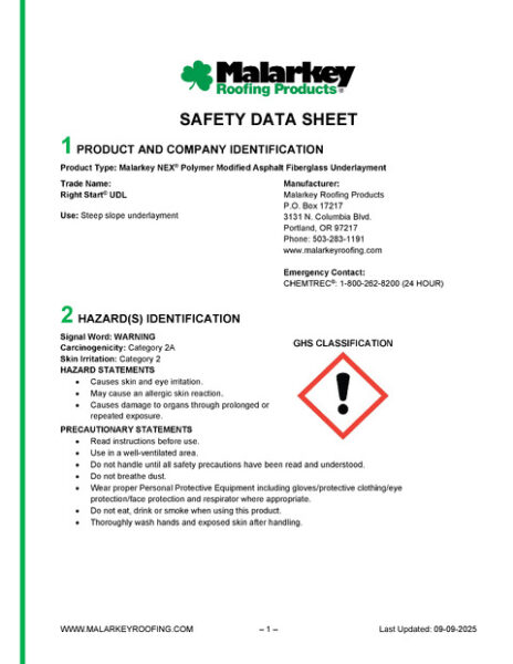 Right Start UDL Safety Data Sheet