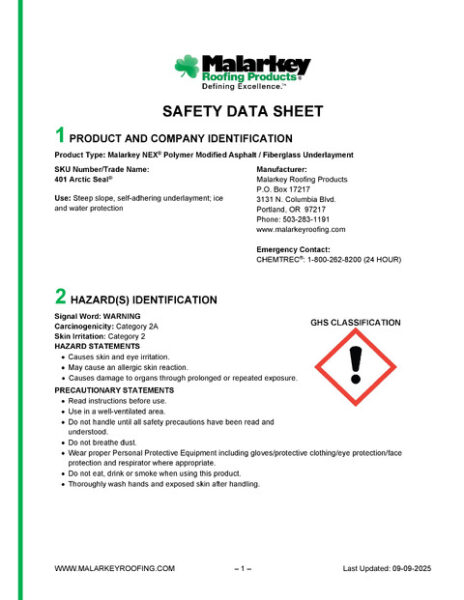 401 Arctic Seal Safety Data Sheet