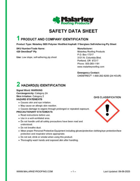 420 OmniSeal Ply Safety Data Sheet