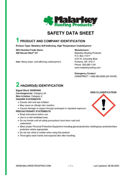406 Secure Start HT Safety Data Sheet