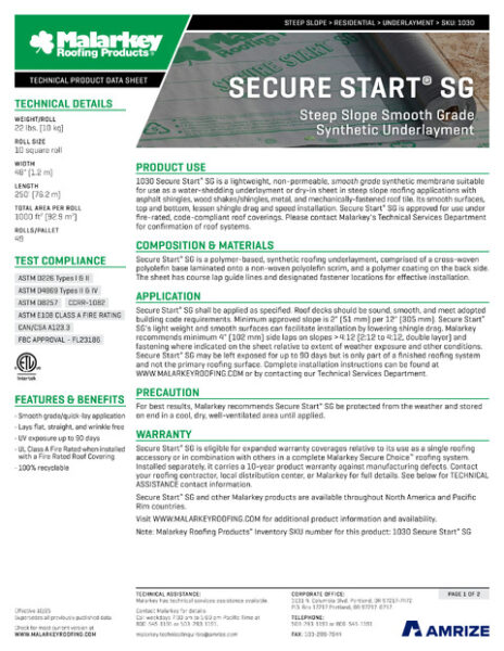1030 Secure Start SG (Discontinued) Tech Data