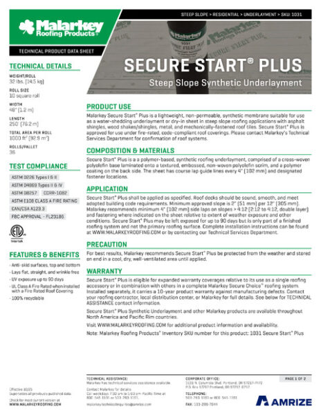 1031 Secure Start Plus Tech Data