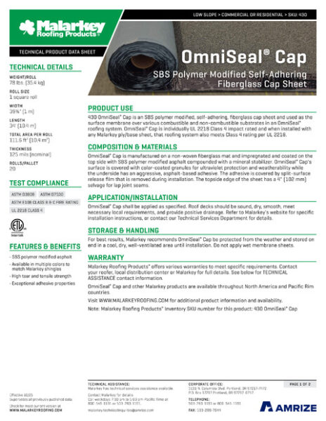 430 OmniSeal Cap Tech Data