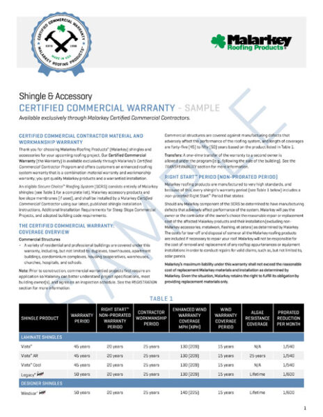 Certified Commercial Warranty - Sample