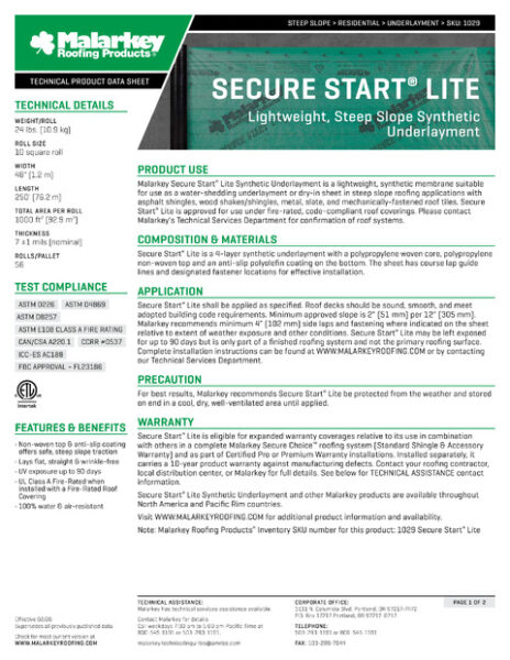 1029 Secure Start Lite Tech Data