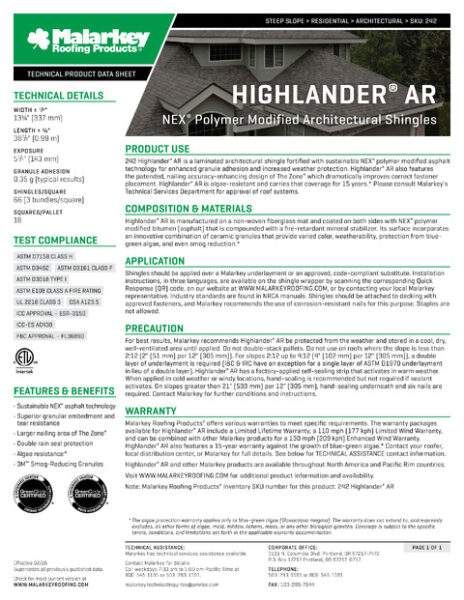 Highlander AR Tech Data