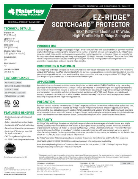 222 EZ-Ridge Scotchgard Tech Data