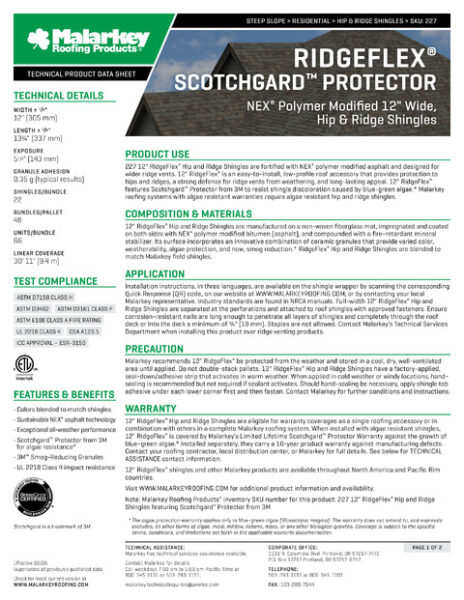 227 RidgeFlex Scotchgard Tech Data