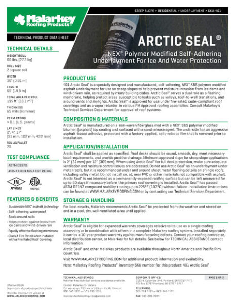 401 Arctic Seal Tech Data